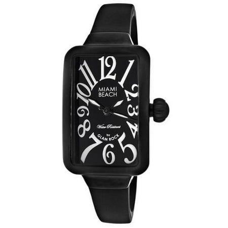 Glam Rock Miami Beach Art Deco MBD27027 42X48mm Ion Plated Stainless Steel Case Black Silicone Mineral Women's Watch