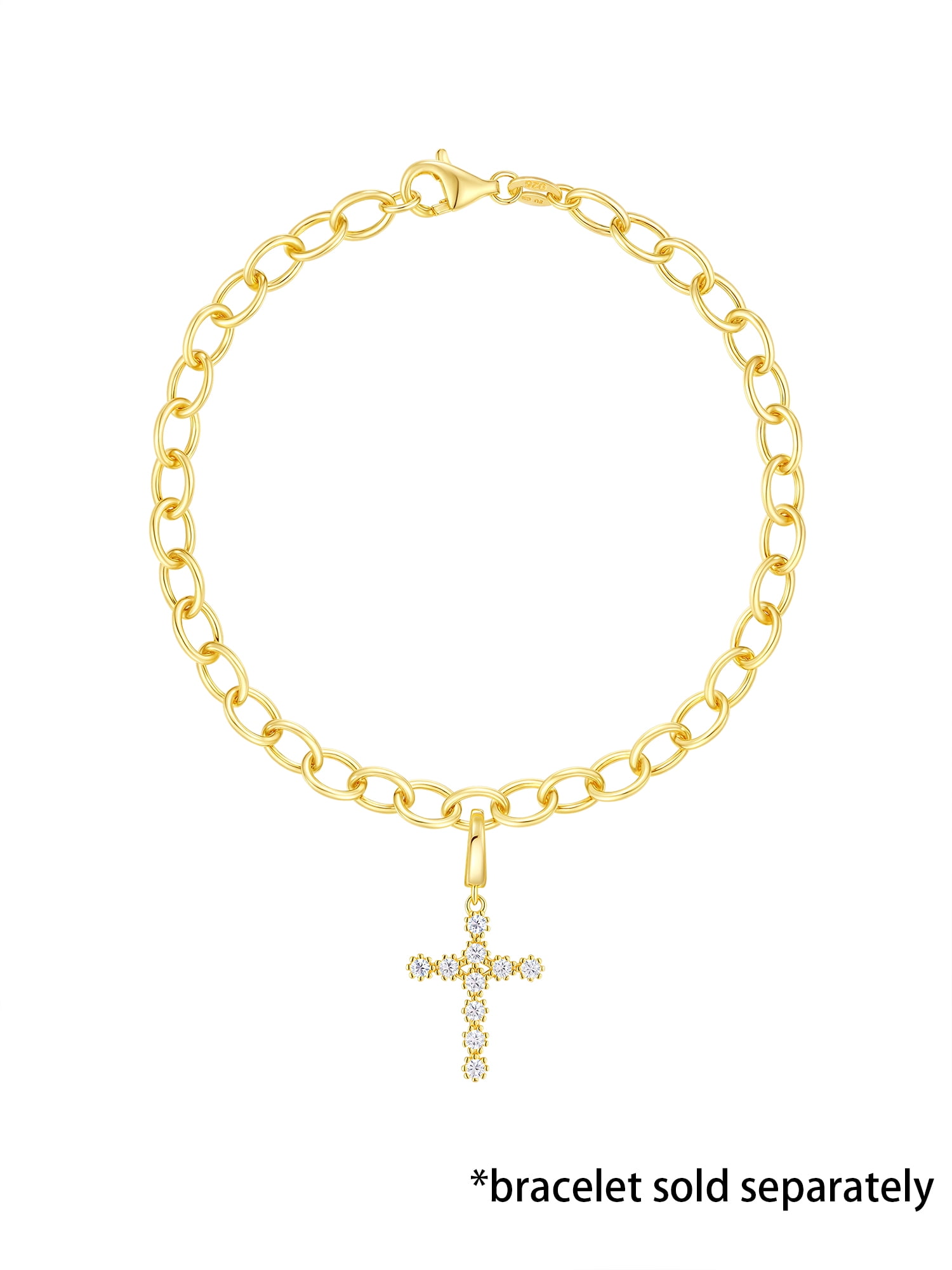 Brilliance Fine Jewelry Simulated Diamonds Cross Charm in 14KT Gold Plated Sterling Silver