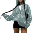 thumbnail image 3 of Zip Up Star Print Hoodies for Women Cropped Sweatshirts Fall Fashion Outfits Y2k Fleece Couples Clothes Sky Blue XL, 3 of 9