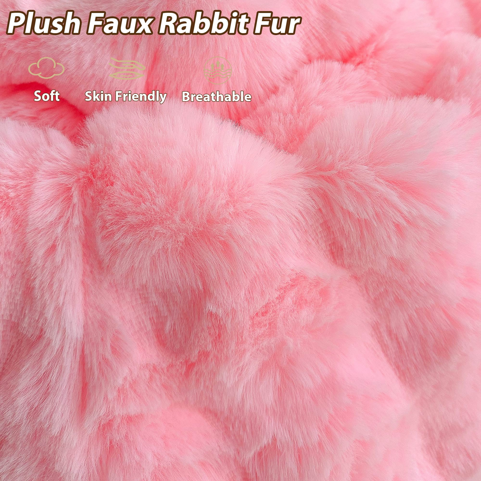 LIFEREVO Kids Fluffy Faux Rabbit Fur Bean Bag Chair Cover (No Filler), Soft Luxury Fuzzy Stuffed Animal Storage Bubble Bean Bag for Plush Toys, Cute Shaggy Furry Beanbag Cover Girls Adults, Pink