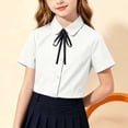 thumbnail image 2 of ZToonmas Girls Solid Peter Pan Collar Short Sleeve Uniform Shirt with Ribbon Bow Tie for 1-18 Years Old Kids Teens Breathable Preppy School Blouse for Back to School, 2 of 9