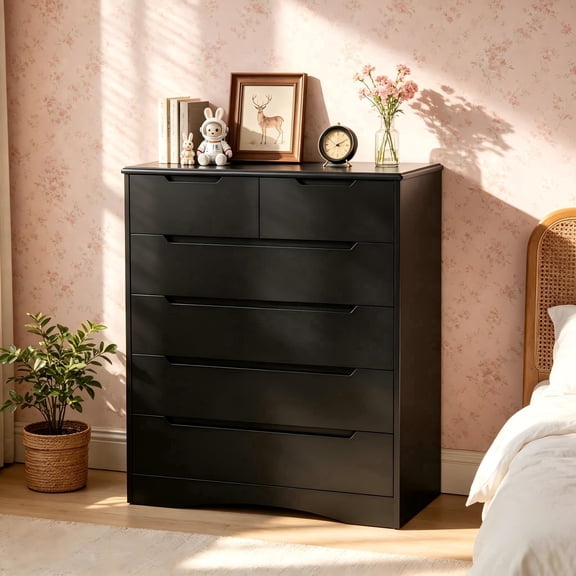 6 Drawers Dresser , Jolifa Wooden Storage Cabinet with Cutout Handles for Living Room|Hallway|Entryway|Guest Room,Black
