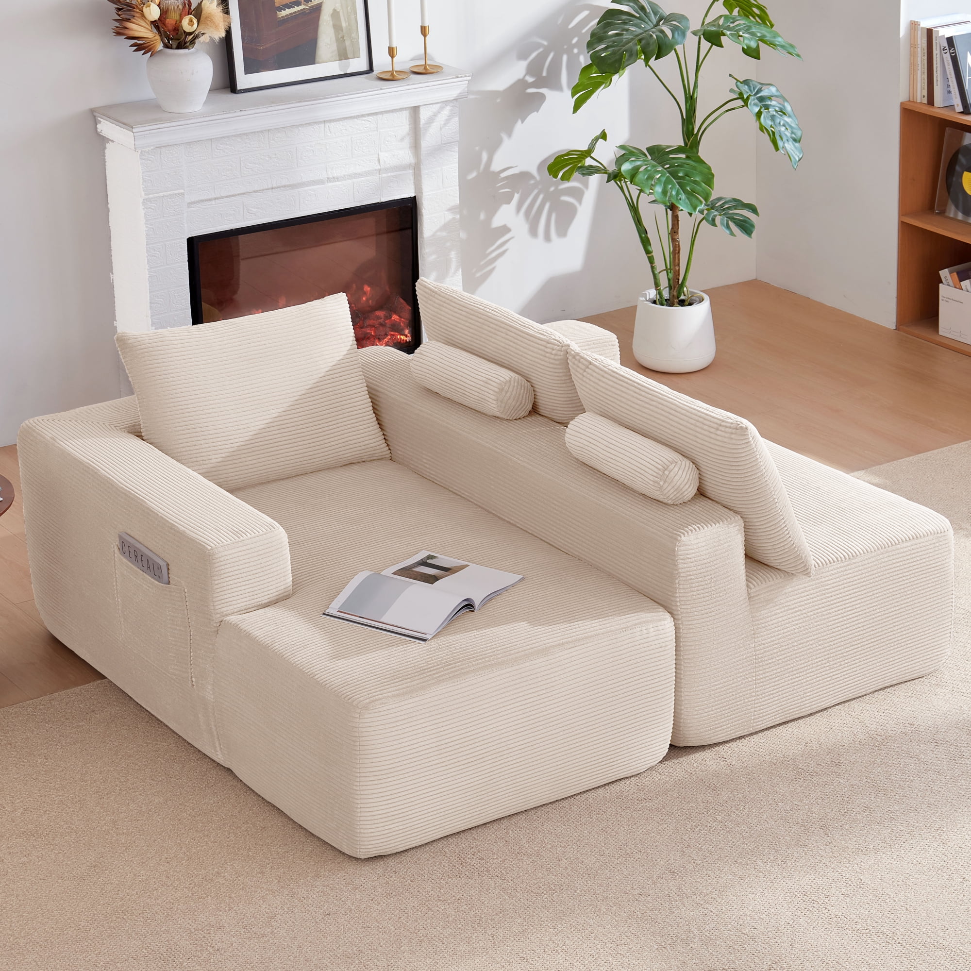 Leumius Cloud Sectional Couch with L-Shape Chaise,Modern Upholstered Boneless Couch with Deep Seat for Living Room Bedroom, No Assembly Required,White(Left Facing Chaise)