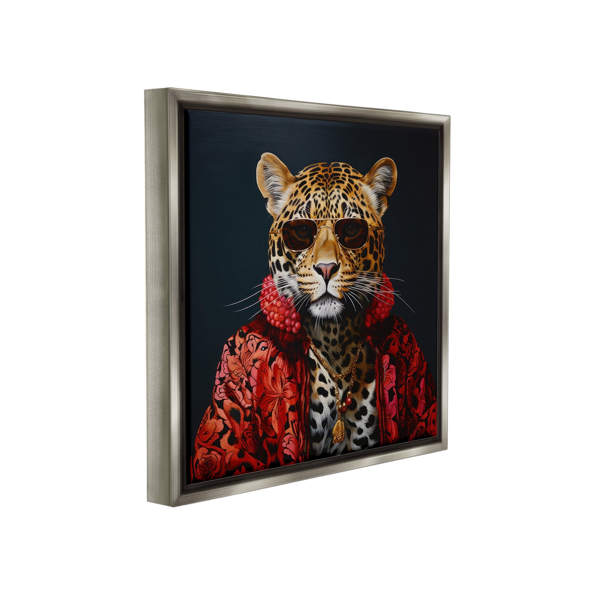 Stupell Industries Trendy Leopard Fashion Animals & Insects Painting Gray Floater Framed Canvas Art Print Wall Art, 25 x 25