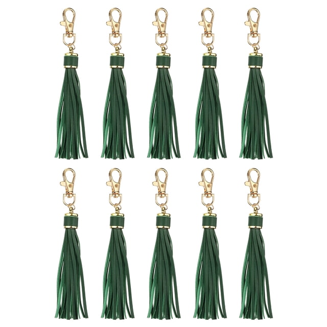 10pcs Borlas de Cuero PU, Charm de Borla de 6" con Gancho Giratorio para Hacer Joyería (Verde)