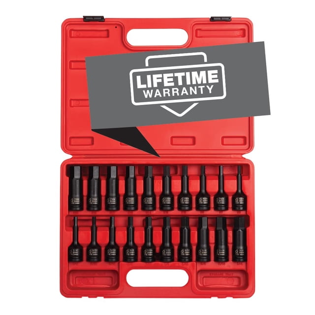 Sunex Tools 2637 Juego de destornilladores hexagonales de impacto Drive Master de 1/2"" 20 piezas Sae/métrico 1/4"" - 3/4"" 6 mm - 19 mm Acero Cr-Mo Marcas de doble tamaño Estuche de almacenamiento re