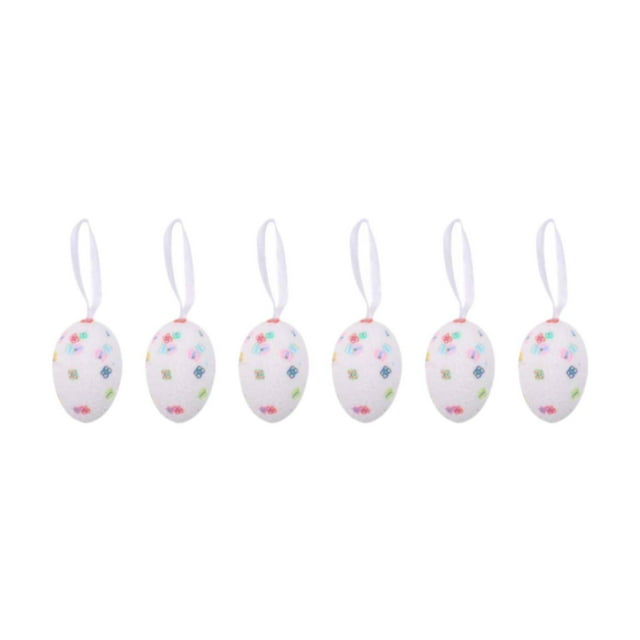 6 piezas de adornos colgantes de huevos de Pascua, rellenos de cestas de Pascua, decoraciones de espuma para árboles de Pascua, decoración de Pascua Blanco