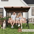 thumbnail image 5 of LAZZO 3-Seat Outdoor Porch Swing, Reclining Lounge Bed Convertible, Adjustable Canopy & Removable Cushions, Brown, 5 of 10