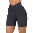 thumbnail image 7 of LIIPEE Women Yoga Shorts Solid Color Elastic High Waist Slim Fit Leggings Shorts With Pockets Female Leisure Fitness Daily Wear Shorts,Dark Gray,Xl, 7 of 7