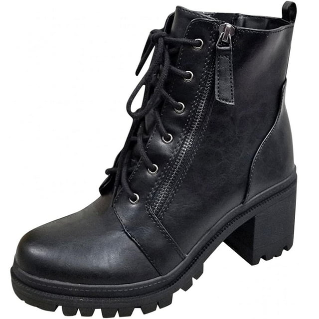 CEHVOM Bottines pour Femmes Fermeture Éclair Talon Haut Solide Bout Rond Automne Hiver Bottines Épaisses