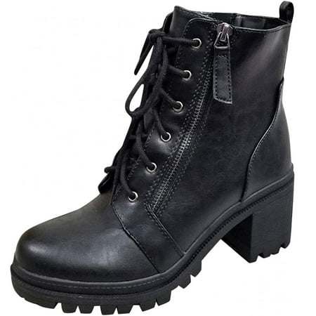 

Black Boots Ankle Boots Women Zipper Solid High Heel Slip Round Toe Fall Winter Chunky Booties