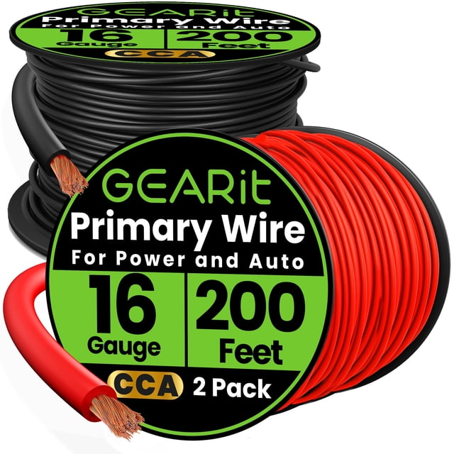 Cable primario Wire GearIt calibre 16 CCA 16 AWG, 200 pies, negro y rojo