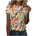 thumbnail image 2 of Ichuanyi T Shirts for Women Printed Crewneck Casual Basic Summer Tops Short Sleeve Color Loose Tee Shirts, 2 of 4