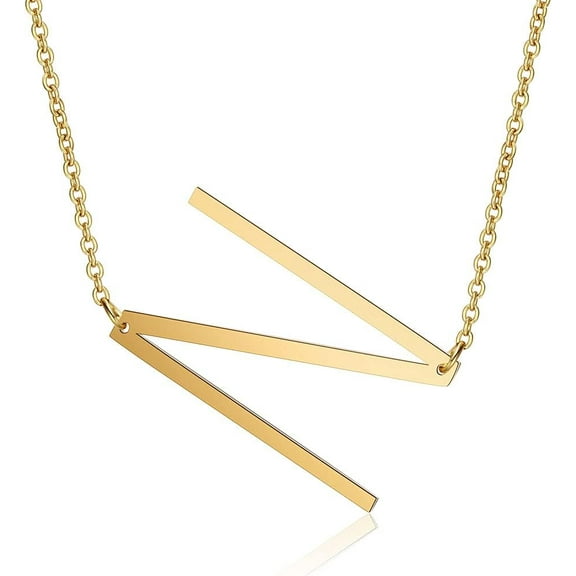 1Pcs Letter.N Necklace 17~18 inch Initial Pendants Necklaces with Cable Chains Dainty Minimalist Simple Necklace for Fashion Jewelry Wedding Birthday Gift 201 Stainless Steel