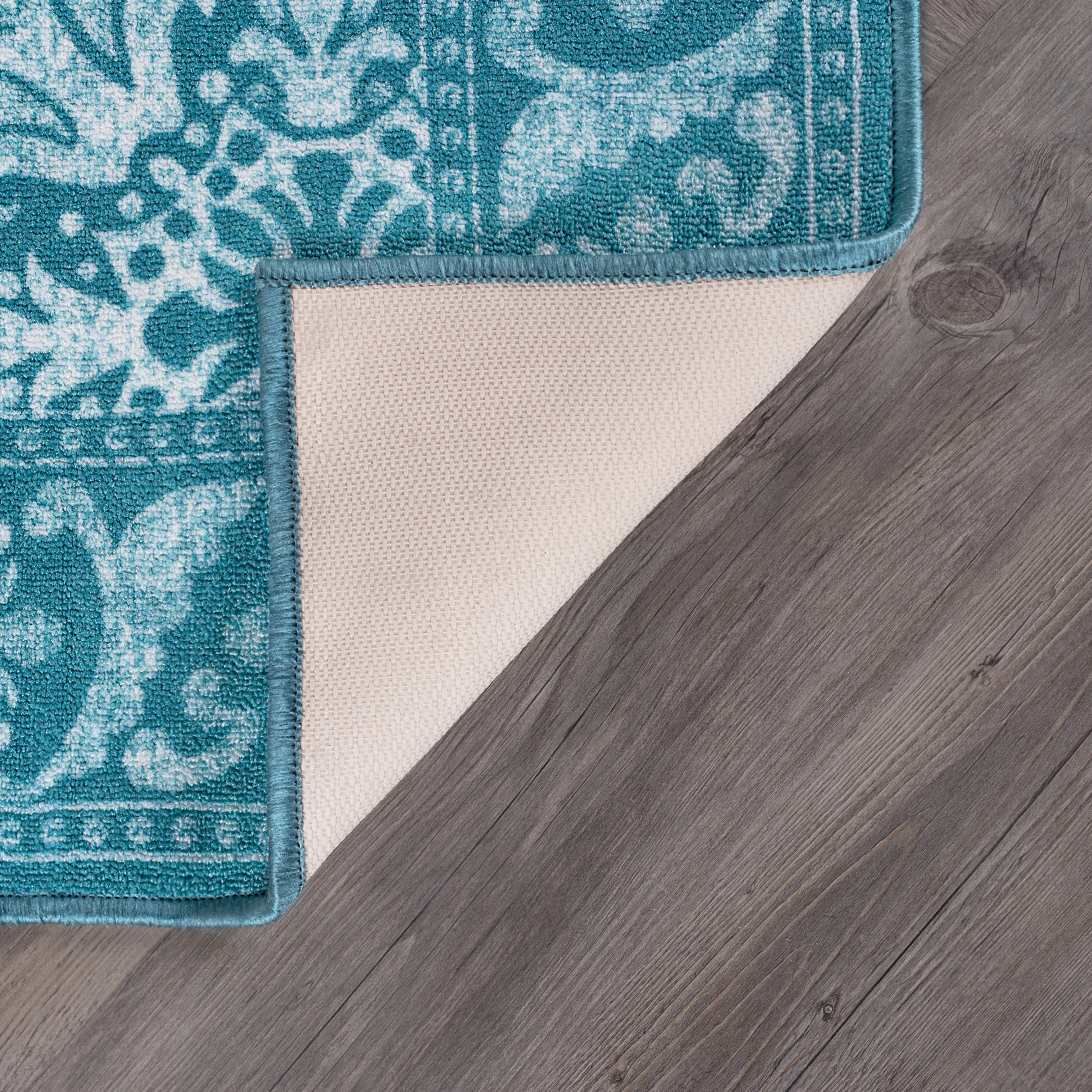 Traditional 2x8 Area Rug (2'3'' x 7'6'') Oriental Teal, White Indoor Runner Easy to Clean