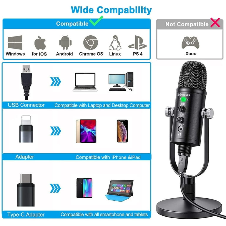 USB Microphone for PC Computer PS4 Cardioid Condenser ASMR Microphone Kit  Metal Podcast Microphone for Streaming Gaming Studio Video Recording