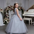 thumbnail image 6 of Girls 5-15 Years Embroidered Tulle Princess Dress Sleeveless formal Ball Gown Wedding Flower Girl Party Pageant Dress for Special Occasions Gray 14 Years, 6 of 7