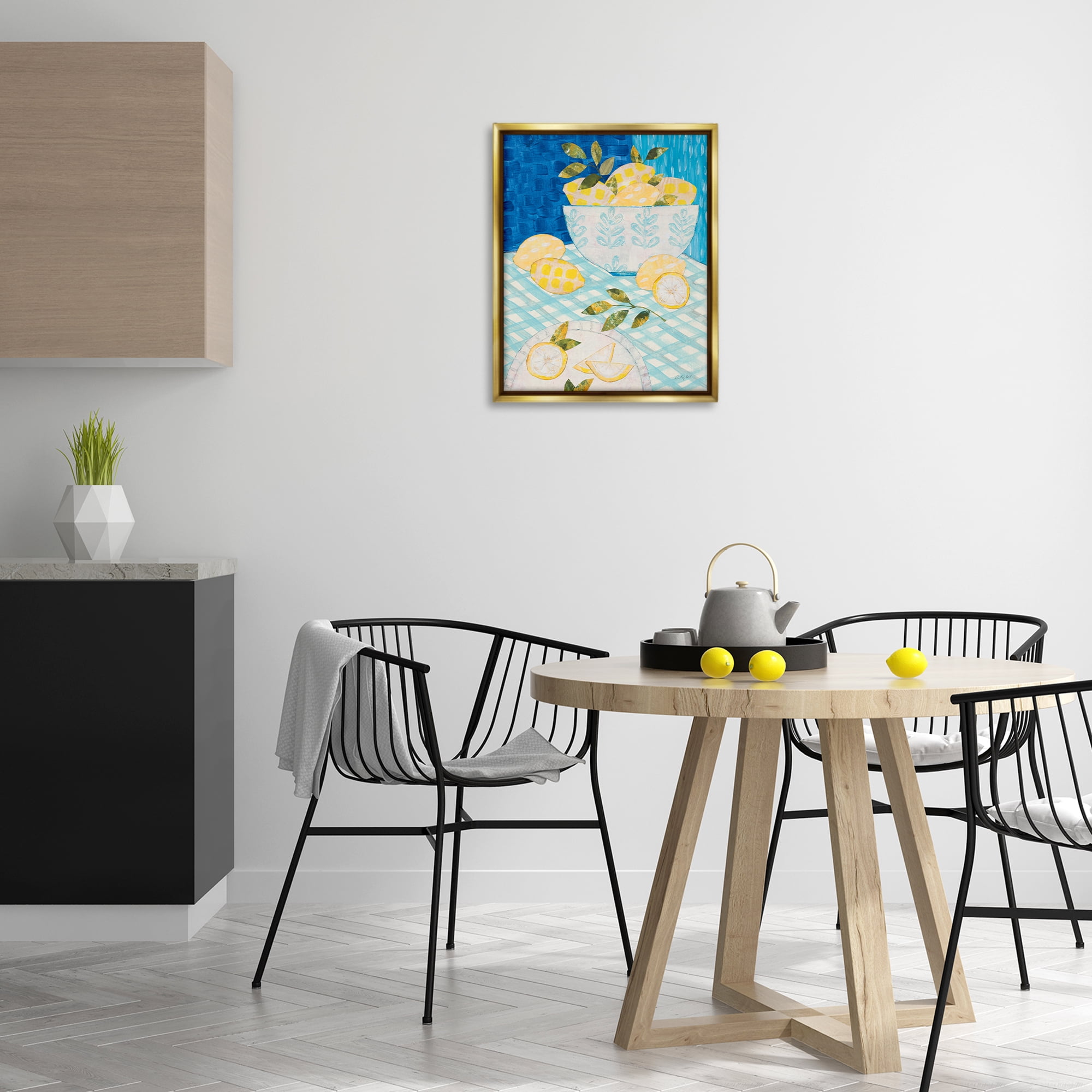Stupell Industries Patterned Lemons Tablescape Food & Beverage Painting Gold Floater Framed Canvas Art Print Wall Art, 17 x 21