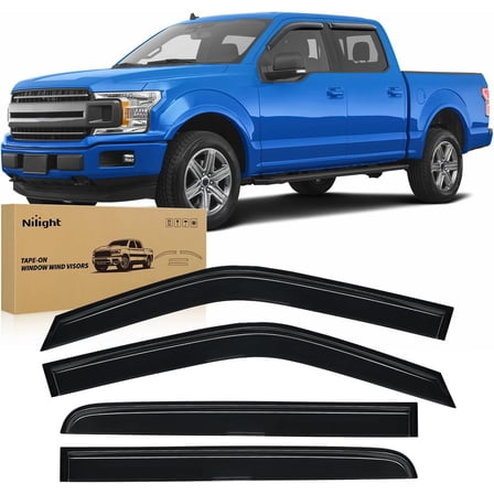 Nilight Tape-On Rain Guards for Ford F150 Crew Cab(Not fit Lariat/Raptor) 2015 2016 2017 2018 2019 2020 2021 2022 2023 2024, Window Visors Vent Wind Deflectors-4PCS