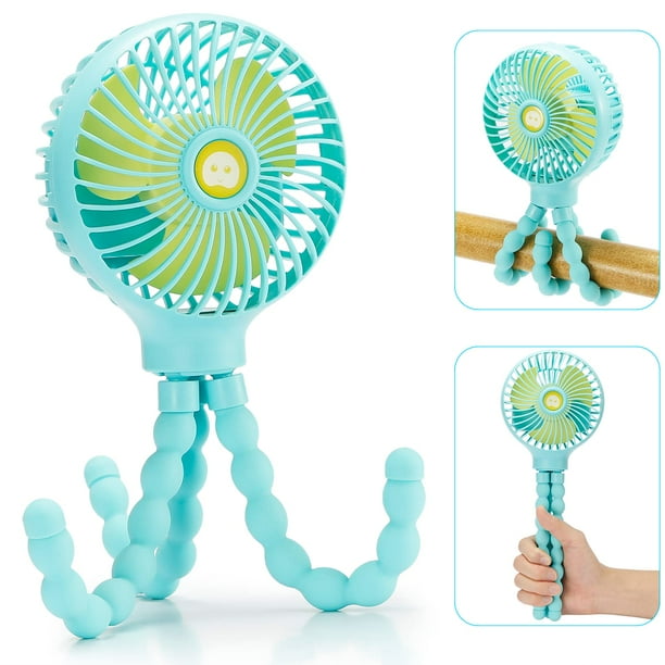 Mini ventilador portátil personal de mano, ventilador para cochecito de bebé, ventilador para asiento de automóvil, USB o alimentado por batería, con clip de trípode flexible