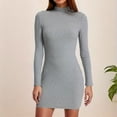 thumbnail image 2 of Lovskoo Women Mock Neck Ribbed Bodycon Dress Long Sleeve Mini Pencil Dresses Gray, 2 of 9