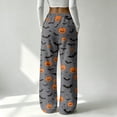 thumbnail image 6 of QWKLEAJ Halloween Pajama Pants Women Spooky Print Lounge Pants Pumpkin Ghost Wide Leg Sleepwear Festive Holiday Loungewear Drawstring Bottoms Plus Size Fleece Halloween Pyjamas, 6 of 6