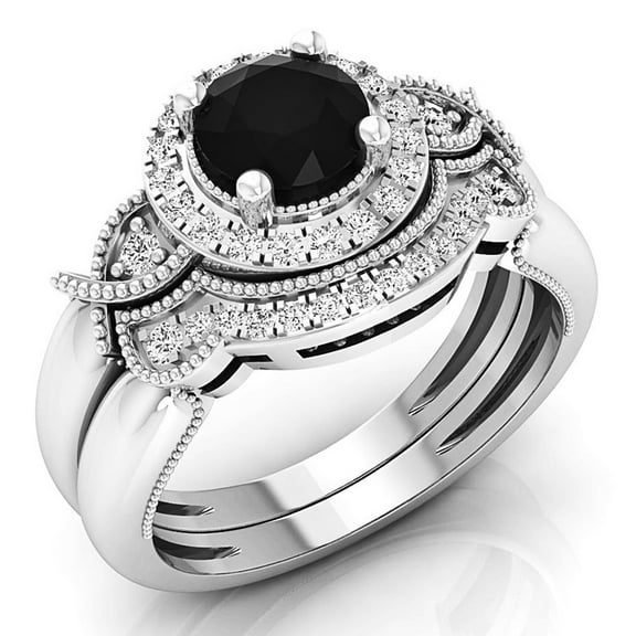 Dazzlingrock Collection 1.10 Carat (ctw) 10K Round Black & White Diamond Ladies Engagement Ring Set 1 CT, White Gold, Size 10