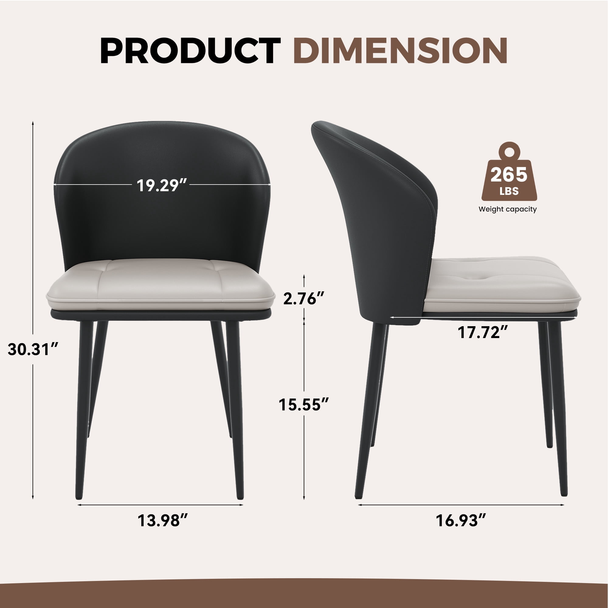 MOONMISS Dining Chairs Set of 2,Faux Leather Ergonomic Backrest Padded Seat Metal Legs Color Block For Kitchen Living Room