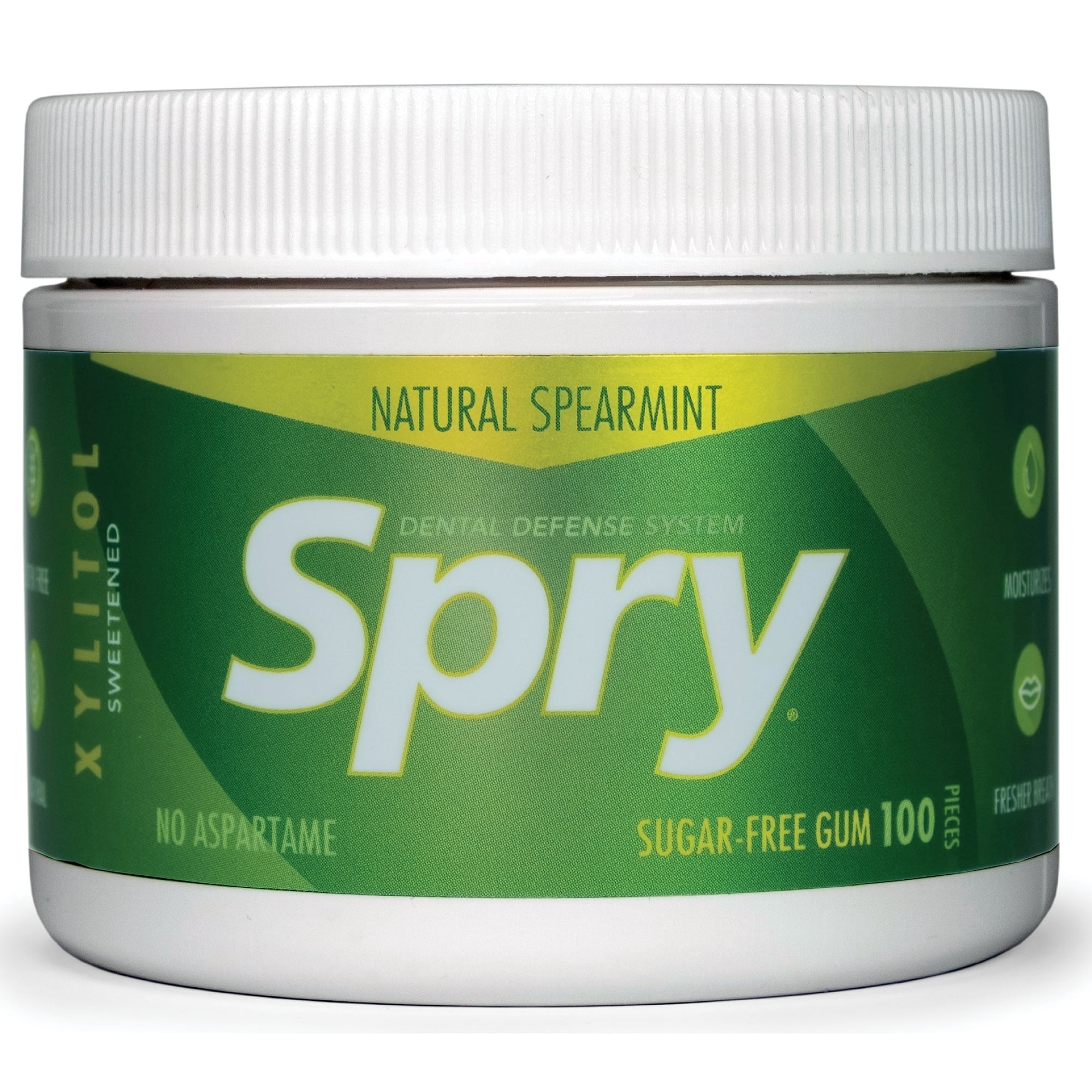 Spry Xylitol Chewing Gum Dental Defense Aspartame-Free Sugar-Free Spearmint 100 Pieces 1 Pack