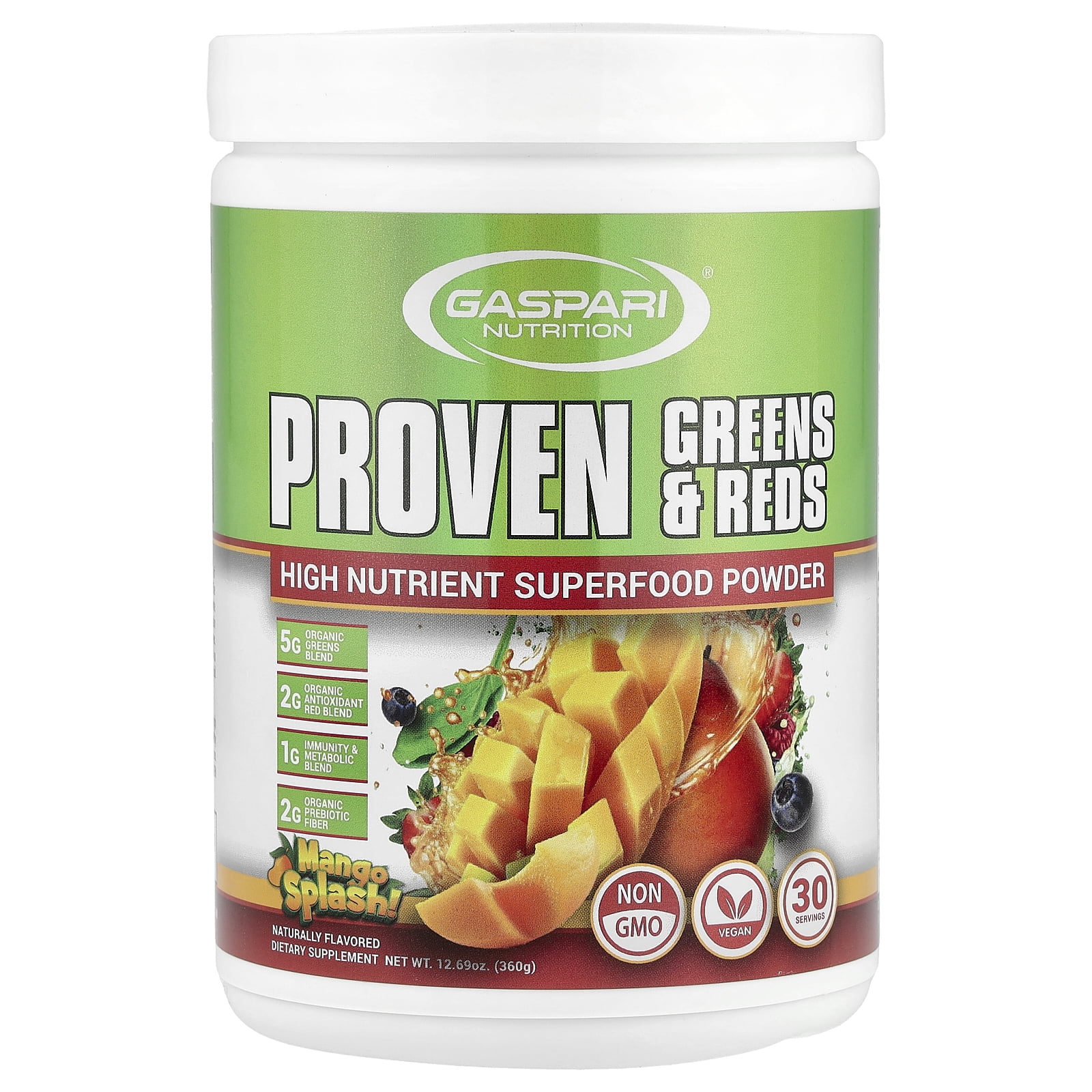 Gaspari Nutrition Proven Greens & Reds, Mango Splash, 12.69 oz (360 g)