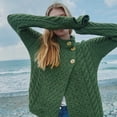 thumbnail image 3 of Ladies 3 Button Meadow Green Cardigan Sweater, Size Medium Made By Aran Woollen Mills, 3 of 7
