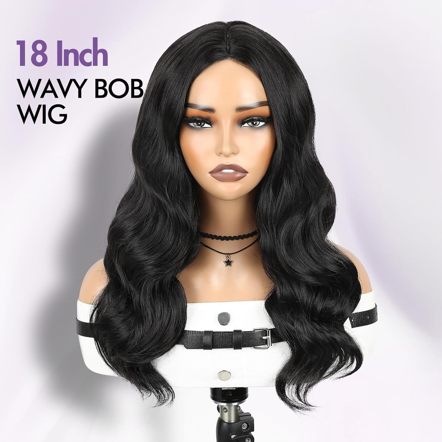 Long Black Wavy Wigs for Women Pre Cut Simulated Lace Wavy Wigs Curly Wig with Middle Part Synthetic 18 Inch  Looking Wig for Daily Party Use