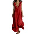 thumbnail image 2 of Dolkfu Side Split Dresses for Women Trendy Sleeveless Red V-Neck Maxi-Length Peasant Dresses Relaxed Fit Modern Flowy Solid Dresses Red,L, 2 of 5
