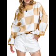 thumbnail image 2 of Suéter Holgado de Punto Acanalado con Cuello Redondo y Larga para Mujer, Moda de Otoño Caqui L, 2 of 10