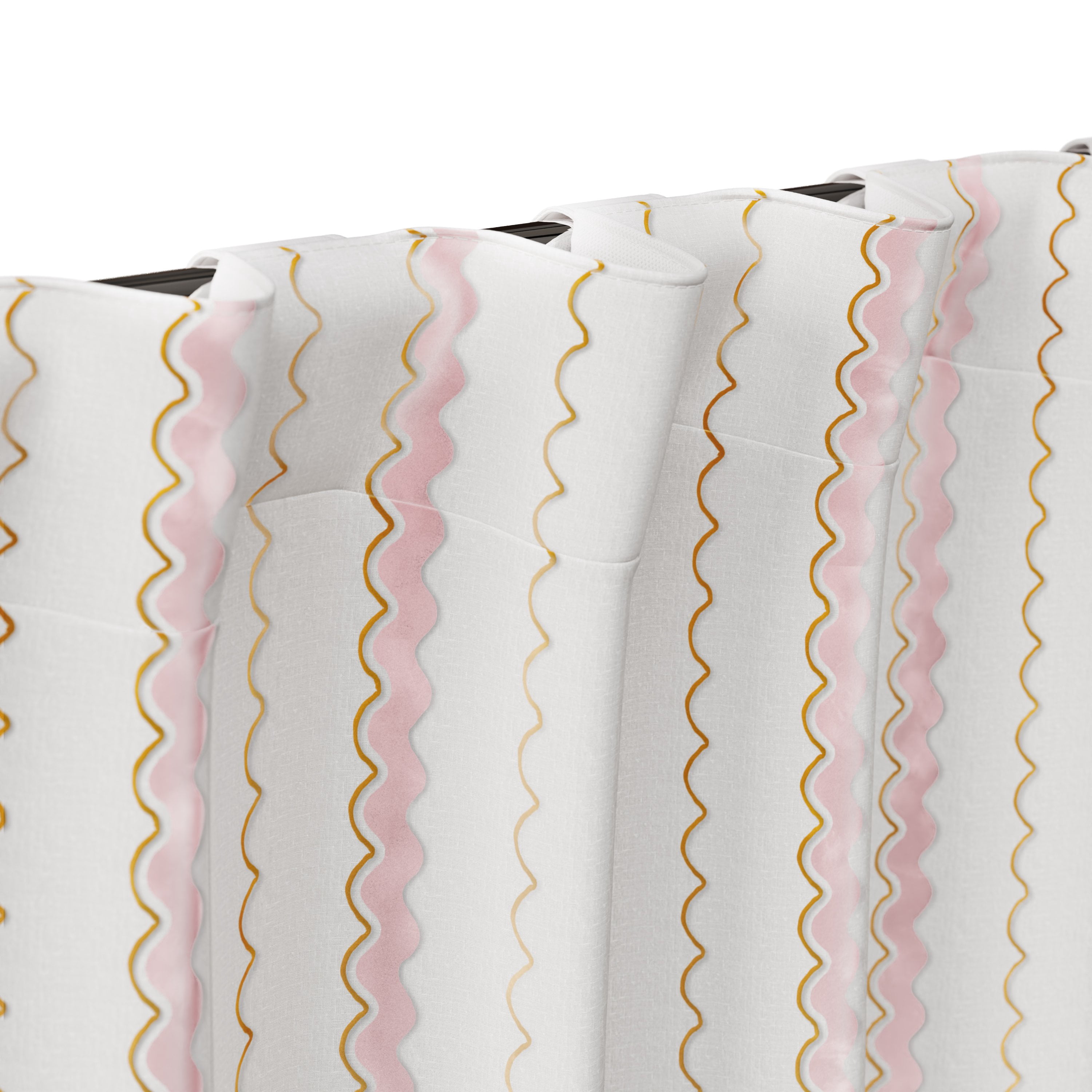 Mainstays Kids White and Pink Scallop Stripe Sheer Overlay Blackout Rod Pocket with Back Tabs Single Curtain Panel, 38" W x 84" L