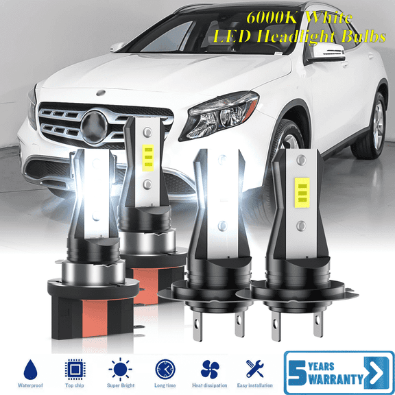 Compatible with Mercedes-Benz GLA250 2014-2020 – H15 H7 LED Headlight KIT High Low Beam Combo Bulbs (Pack of 4) , 6000K White Super Bright, Plug and Play