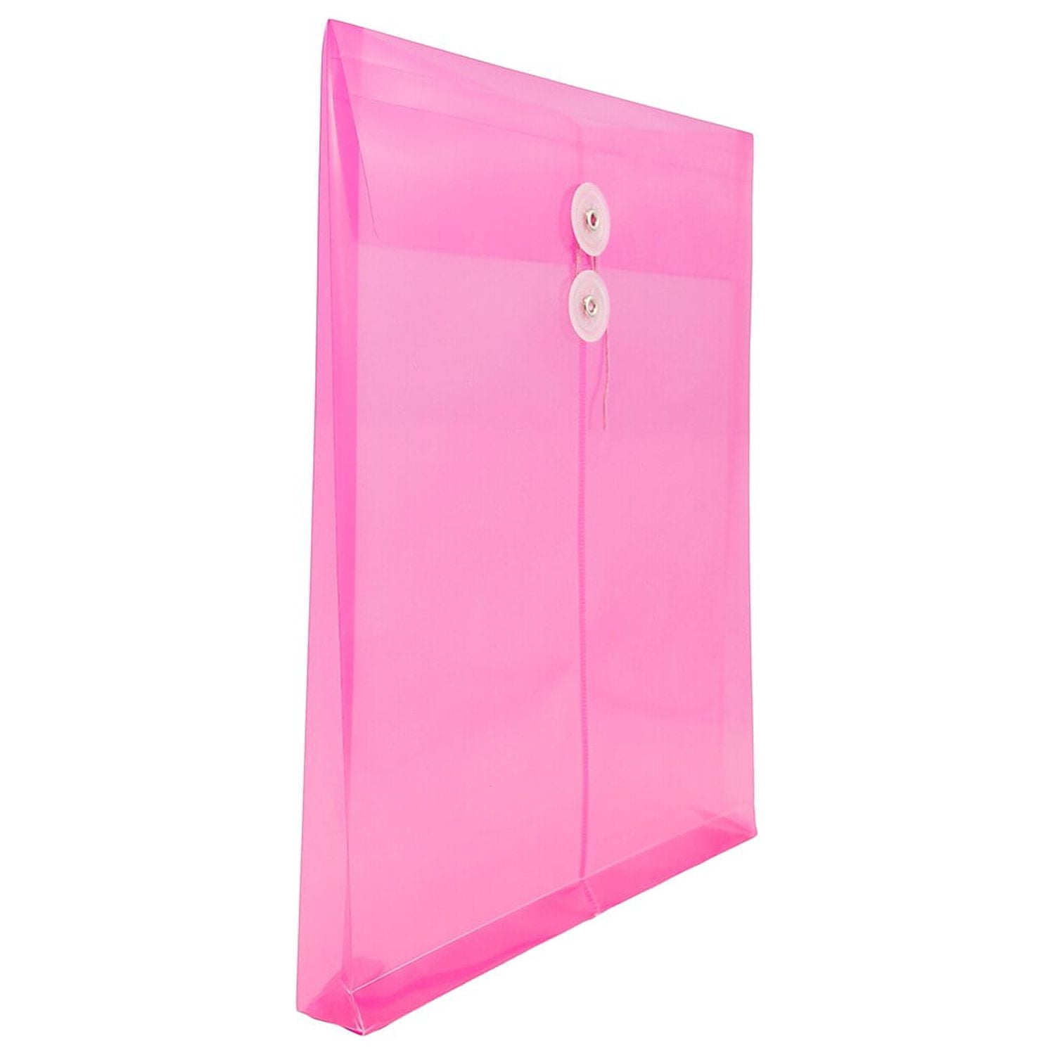 JAM Paper Plastic Envelopes, 9.8x11.8, 12/Pack, Hot Pink, Button String, Letter Open End