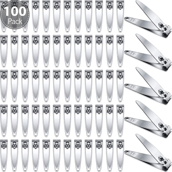 100 Pieces Nail Clippers Bulk for Men and Women Stainless Steel Fingernail Clippers Flat Toenail Clippers Portable Travel Fingernails Pointed Manicure Pedicure Sturdy Trimmer Set for Men Women