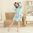 thumbnail image 3 of FORMRS Niños Bathrobe Unisex Hooded Robe Soft Plush Pajamas Sleepwear, Size 7-9T, Blue Trains Pattern, 3 of 7