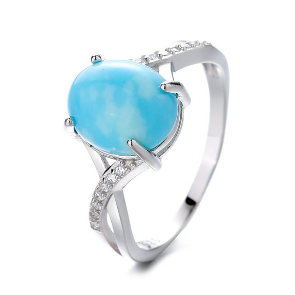 Sterling Silver Larimar and Crystal 4 Prong Ring