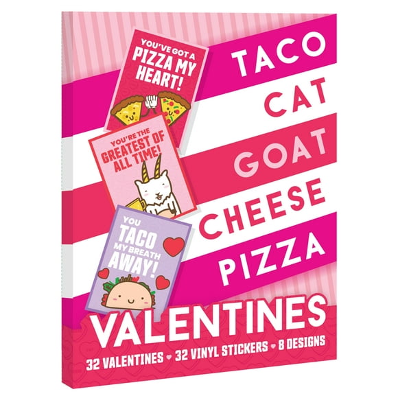 Tarjetas para el día de San Valentín, pizza con queso de cabra y taco, 32 unidades