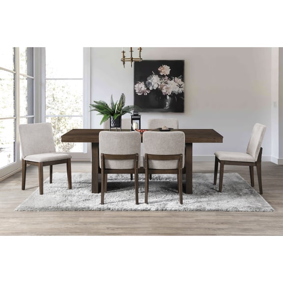 New Classic Furniture Kody 7-Piece Wood Dining Table Set in Walnut/Beige