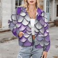 thumbnail image 3 of Jackets for Women Winter Coat Jackets Flannel Stand Collar Jacket(Purple Glitter Scale Print,Size:S-4XL), 3 of 7