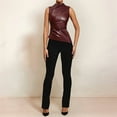thumbnail image 6 of Women' Solid Mock Neck Sleeveless PU Leather Pleated Slim Fit Tank Top Wine Red M, 6 of 8