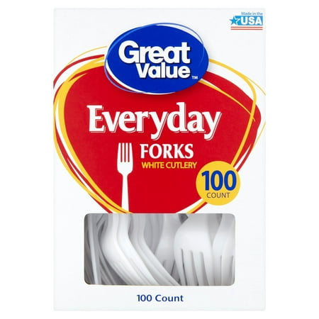 Great Value White Forks, 100 ct
