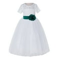 thumbnail image 2 of Ekidsbridal Girl Pageant Flower Girl Dress - White Lace Short Sleeve with Bow Sash LG2T-A (Size: 2-12), 2 of 3