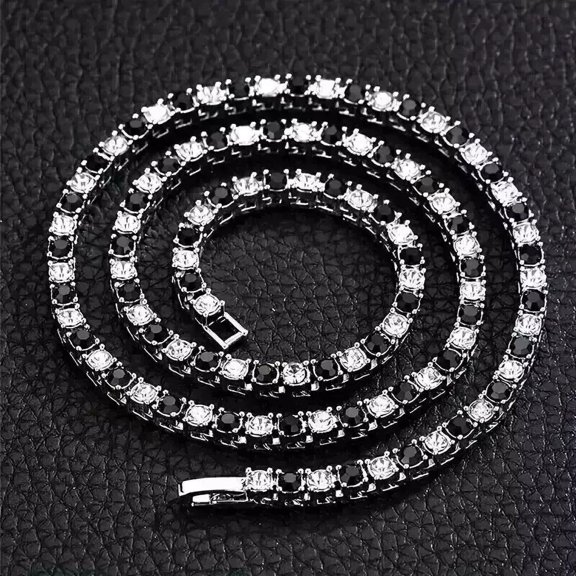 4MM 24Ct Round Cut Lab Created Black Diamond Valentine Day Gift Tennis Necklace 14K White Gold Plated For Her 18"