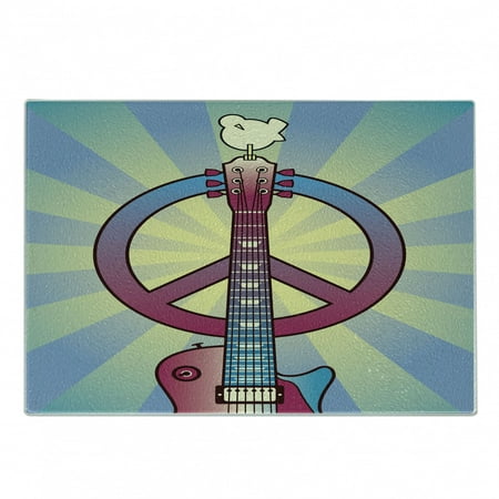 

Hippie Cutting Board Illustration of a Guitar Peace and Dove Dedicated to the Woodstock Festival Decorative Tempered Glass Cutting and Serving Board Small Size Multicolor by Ambesonne