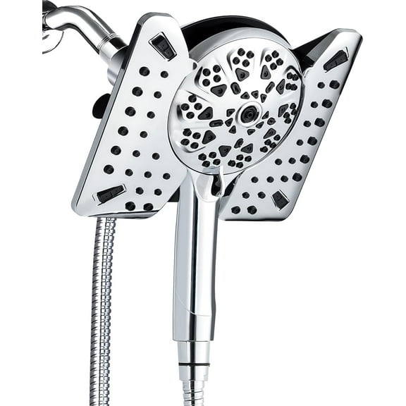 2.5 GPM Shower Head with Handheld: 2-in-1 High Pressure Shower Heads with Handheld Spray Combo 7.5" Rain Shower and 10 Spray Settings Handheld Shower Head, Detachable Showerhead with Hose