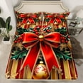 thumbnail image 2 of Feelyou Christmas Bowknot Queen Sheet Sets, Red Gold Ball Flat Sheet, Geometric Stripes Queen Fitted Sheet, Super Cozy Room Decor,4 Pieces, 2 of 7